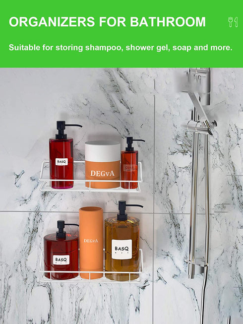 SMARTAKE 2-Pack Shower Caddy, Adhesive Bathroom Shelf Wall Mounted, No Drilling Strong Shower Caddies Kitchen Racks - Stainless Steel Storage Organizers (9.9 Inches), White