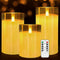 AQUEENLY Christmas Flameless Candles with Timer Led Candles with Remote Glass Battery Operated Candles with Flickering Flame for Christmas Table Decorations (Gold, 3 Pack, D 3'' H 4''5''6'')