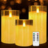 AQUEENLY Christmas Flameless Candles with Timer Led Candles with Remote Glass Battery Operated Candles with Flickering Flame for Christmas Table Decorations (Gold, 3 Pack, D 3'' H 4''5''6'')