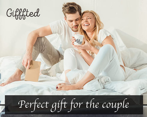 Triple Gifffted Mr and Mrs Coffee Mugs Gifts, For Wedding, Anniversary, Engagement, Present For Couples, Women, Bride Groom, Christmas, Bridal Shower, Valentines, His and Her Set, Couple Mug Gift
