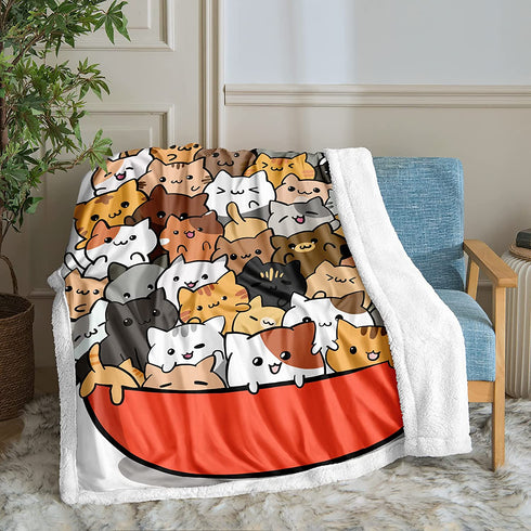 Bedbay Cat Plush Blankets Cats Blanket Throw Cartoon Animal Cats Kitten Sherpa Fleece Blanket Animal Pet Themed Soft Cozy Plush Bed Blanket (Cartoon, Twin(60"x80"))