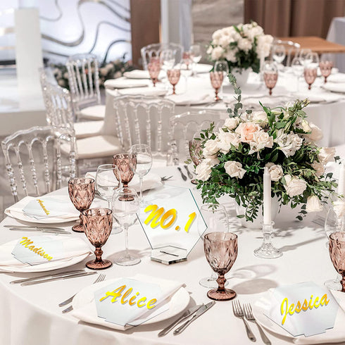 Clear Acrylic Place Cards Hexagon Seating Cards Wedding Table Numbers With Holder Sublimation DIY Table Name Cards Plates For Wedding Reception Banquet Party Decoration (Classic Style,25 Pieces)