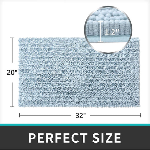 DEXI Bath Mat Bathroom Rug Non Slip Absorbent and Soft Floor Mats Washable Chenille for Bathtub Toilet Shower Room Entryway,20"x32"Light Blue