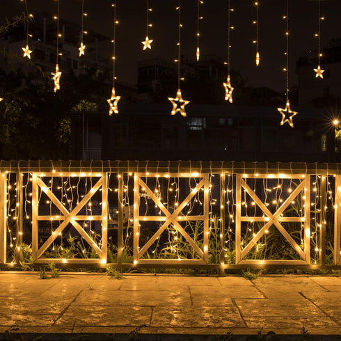 AWQ 12 Stars 138 LEDs Fairy Lights Star String Lights Star Curtain Lights 8 Modes for Christmas Wedding Home Garden Bedroom Indoor Outdoor Decor