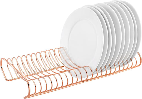 MyGift Rose Gold-Tone Metal Kitchen Dish Plate Storage Organizer and Drying Rack, Holds up to 21 Dinner, Salad, and Dessert Round Plates