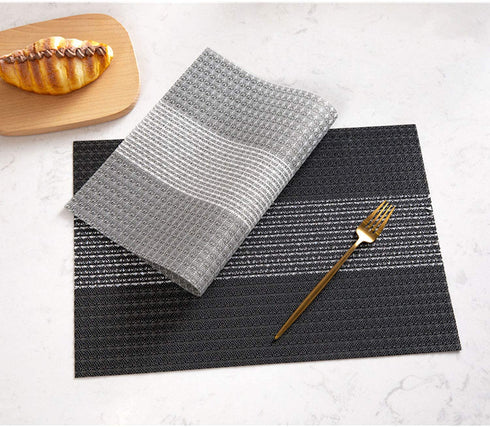 Candumy Black Placemats for Dining Table Set of 6, Washable Woven Vinyl Placemat Non-Slip Heat Resistant Kitchen Table Mats Easy to Clean