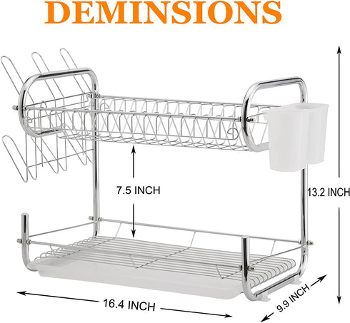 Dish Drying Rack 2 Tier, Kitchen Dish Rack with Drainboard, NATUROUS