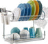 Dish Drying Rack 2 Tier, Kitchen Dish Rack with Drainboard, NATUROUS