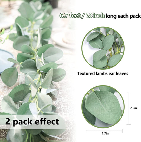 TOPHOUSE 6.5ft Artificial Lambs Ear Eucalyptus Garland 2 Pack Eucalyptus Greenery Garland for Wedding Centerpiece Mantle Table Party Home Farmhouse Decor