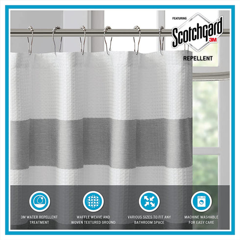 Madison Park Spa Waffle Shower Curtain Pieced Solid Microfiber Fabric with 3M Scotchgard Water Repellent Treatment Modern Home Bathroom Decorations, Stall 54X78", Aqua