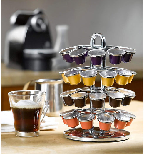 Nifty Nespresso Capsule Carousel 40 Coffee Pod Storage Holder, Spins 360-Degrees, Lazy Susan Platform, Modern Chrome Design, Home or Office Kitchen Counter Organizer