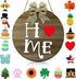 Jetec Home Interchangeable Welcome Sign, Seasonal Front Door Decor with 16 Changeable Ornament, Rustic Wood Round Wall Hanging Sign for Valentines Easter Independence Day Holiday Porch