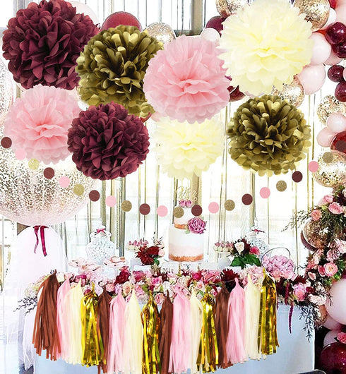 Women Birthday Party Decorations Burgundy Pink Gold/Fall in Love Bridal Shower Decorations/ Qian's Party Graduation Party Supplies/Autumn Wedding/Burgundy Party Decorations Fall