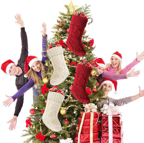 VIBILIA Christmas Stockings, 4 Pack Large Size Christmas Stocking 18 Inches Cable Knitted Stocking Gifts & Decorations for Family Holiday Xmas Party Decor, Ivory White and Burgundy