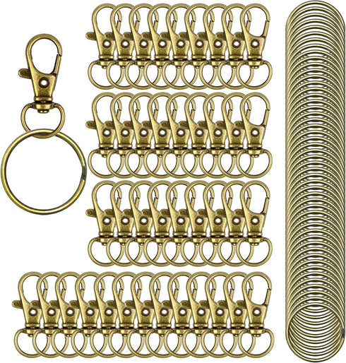 100PCS Keychain Hooks with Key Rings, Metal Swivel Lobster Claw Clasps, for Keychain Clip Lanyard, Jewelry Making, Crafts (Green Bronze)