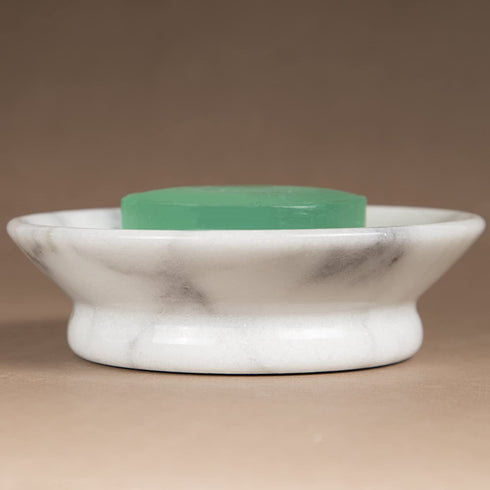 Creative Home Genuine Natural Marble Round Bar Soap Dish Soap Tray Holder Countertop Organizer, 5" Diam. x 1.5" H, Off-White
