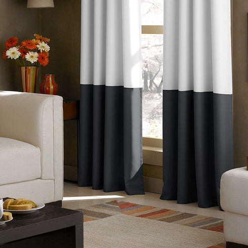Curtainworks Kendall Color Block Grommet Curtain Panel, 95 inch, White / Dark Grey