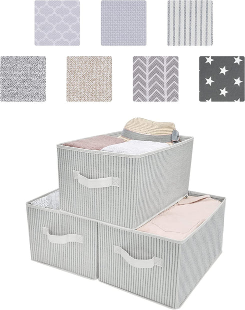 GRANNY SAYS Storage Containers for Organizing, Fabric Bins with Handles, Storage Baskets for Shelves, Large, White with Black Stripes, 3-Pack