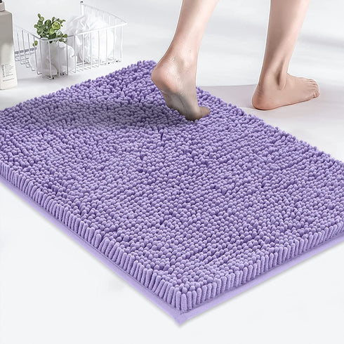 MAYSHINE Soft Plush Microfiber Bathroom Rug, Absorbent Machine Washable Chenille Bath Mat | Non-Slip Quick Dry Shag Carpet, Great for Bath, Shower, Bedroom, or Door Mat (Lavender, 17x24)