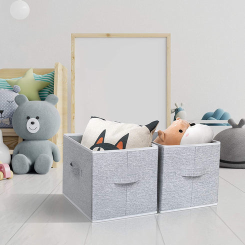 DIMJ Closet Storage Bins, Fabric Storage Basket for Shelves, Collapsible Storage Bins with Handles Closet Organizers and Storage Cubes Box for Clothes, Toys, Other Sundries (Gray, 3 Packs )
