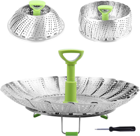 Steamer Basket Stainless Steel Vegetable Steamer Basket Folding Steamer Insert for Veggie Fish Seafood Cooking, Expandable to Fit Various Size Pot (7.1" to 11")