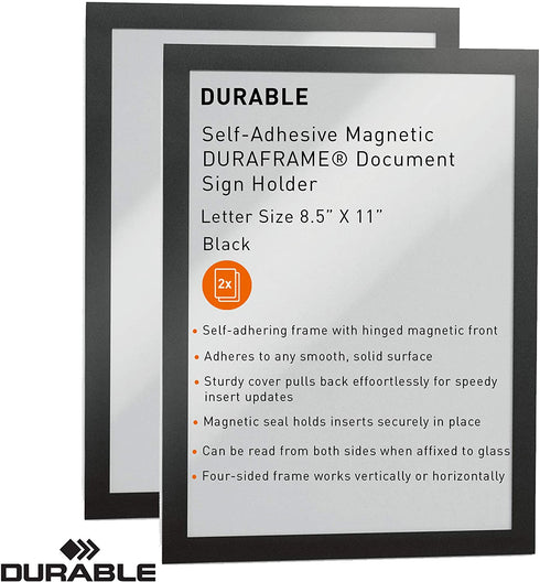 DURABLE Self-Adhesive Magnetic DURAFRAME Document Sign Holder, Letter-Size 8-1/2" x 11", Black, 2 Pack (476801)