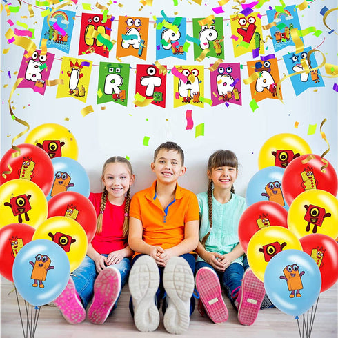 Galoulo Number Birthday Party Supplies For Blocks ,Number Birthday Party Decorations For Blocks Included Cake Toppers, CupCake Toppers, Balloon, Banner, Number Theme block Party Favor Pack Set