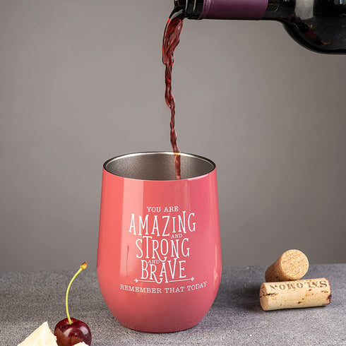 DiverseBee Inspirational Thank You Gifts for Women, Mom, Sister, Wife, Girlfriend, Boss, Coworker, Nurses, Best Friend, Encouragement Birthday Wine Gifts - Insulated Wine Tumbler Cup with Lid (Ruby)