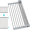SPLF Adjustable Roll Up Dish Drying Rack, Collapsible Over The Sink Dish Drying Rack Kitchen Rolling Dish Drainer, Portable Silicone and Stainless Steel Rolling Rack for Kitchen Sink Counter