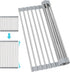 SPLF Adjustable Roll Up Dish Drying Rack, Collapsible Over The Sink Dish Drying Rack Kitchen Rolling Dish Drainer, Portable Silicone and Stainless Steel Rolling Rack for Kitchen Sink Counter