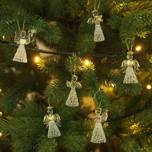 Sea Team Mini Sized Clear Glass Angel Ornaments for Christmas Tree Decorations, 60mm/2.36-inch, Set of 12 (Gold)