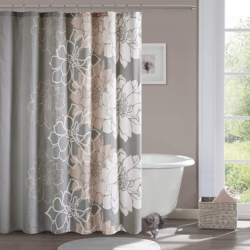Madison Park Lola 100% Cotton Shower Curtain, Casual Large Floral Design, Modern Bathroom Decor, Machine Washable, Fabric Privacy Screen 72x72", Blush