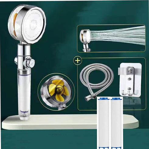 PXLYWLTZL Turbo Propeller Driven Shower Head?High-pressure shower head with 2 filter,1 Hose,1 holder and Adjustable switch?Handheld Turbocharged turbo fan shower head 360 Degrees Rotating
