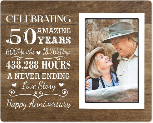 50th Wedding Anniversary Picture Frame - 50th Anniversary Couple, Husband, Wife, Golden Anniversary 50 Year Gifts, 4 x 6 Inch Photo