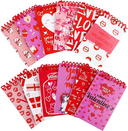 Elcoho 48 Pieces Mini Valentine Day Notepads Spiral Notepads Paper Notepads in 12 Designs for School Valentines Day Party Favors, 3.50 x 2.24 Inch