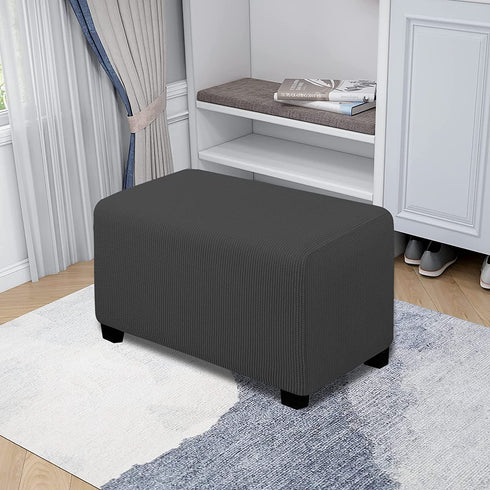 Easy-Going Stretch Ottoman Cover Folding Storage Stool Furniture Protector Soft Rectangle slipcover with Elastic Bottom(Ottoman Small,Dark Gray)