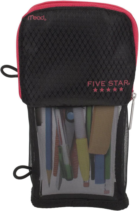 Five Star Pencil Pouch, Pen Case, Fits 3 Ring Binder, Stand 'N Store, Black/Red (50516CE8)