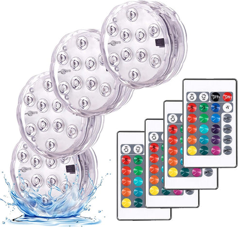 Submersible Led Lights Battery Operated Spot Lights with Remote Small Lamps Decorative Fish Bowl Light Remote Controlled Small Led Lights for Aquarium Vase Base Pond Wedding Halloween Party (4 Pack)