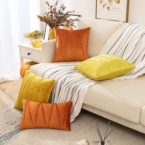 Woaboy Decorative Stripe Velvet Pillow Covers Soft Cushion Covers Solid Square Pillowcases Comfortable for Couch Bed Sofa Living Room Office 2 Pieces 20x20inch 50x50cm Orange