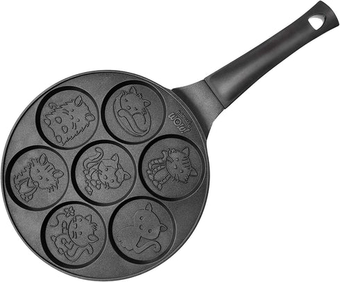 Kitty Friends Mini Pancake Pan - Make 7 Unique Flapjack Cat Designs, Nonstick Pan Cake Maker Griddle for Breakfast Kitten Fun & Easy Cleanup, Fun Animal Gift