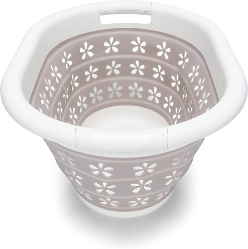 Camco White/Taupe Collapsible Utility/Laundry Basket Perfect for Homes, Boats, and RVs Easy Grip Carrying Handles - Foldable for Compact Storage,small - 51951