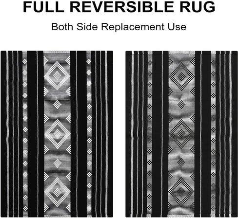 Boho Kitchen Runner Rug Black/White 2x4 ft,LEEVAN Reversible Diamond Indoor Floor Rugs Machine Washable Woven Modern Farmhouse Geometric Tribal Throw Carpet for Bedroom/Laundry/Bathroom/Entryway