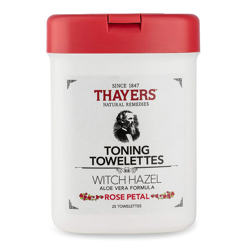 THAYERS Alcohol-Free Witch Hazel Toning Towelettes with Aloe Vera, Rose Petal, 25 Count