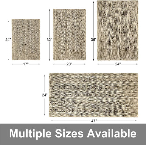 Grandaily Chenille Striped Bathroom Rug Mat, Extra Thick and Absorbent Bath Rugs, Non-Slip Soft Plush Shaggy Bath Carpet, Machine Wash Dry, Bath Mats for Bathroom, 17x24, Beige