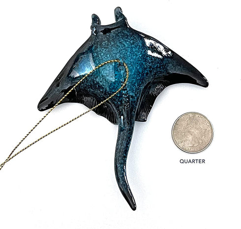 Christmas Ornaments - Home Decor - Hand-Painted Blue Manta Ray - Bathroom Decorations, Stocking Stuffers, Scuba Lovers and Ocean