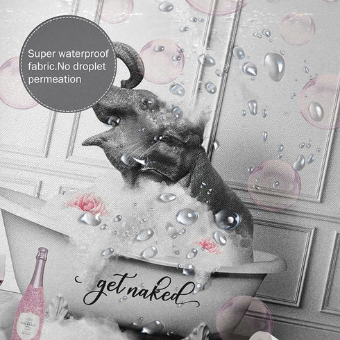 WALLOHERE Grey Shower Curtains Elephant in Bathtub with Pink Bubbles Shower Curtain Funny Animal Theme Thick Plastic Shower Curtains Waterproof Polyester for Home Decorations Bathroom 60x72 Inch