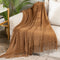 Throw Blanket for Couch Textured Knitted Blanket with Tassels Cozy Woven Boho Brown Bed Blanket for Sofa Bed Chair Diamond Pattern 50x60 Inches MIULEE