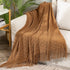 Throw Blanket for Couch Textured Knitted Blanket with Tassels Cozy Woven Boho Brown Bed Blanket for Sofa Bed Chair Diamond Pattern 50x60 Inches MIULEE