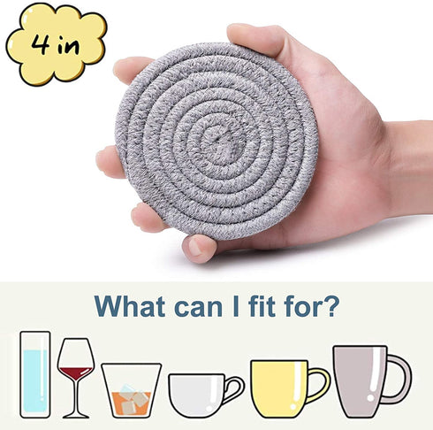 Coasters for Drinks, Braided Absorbent Coasters with Holder (6-Piece Set) for Home and Kitchen-Light (Set 2)