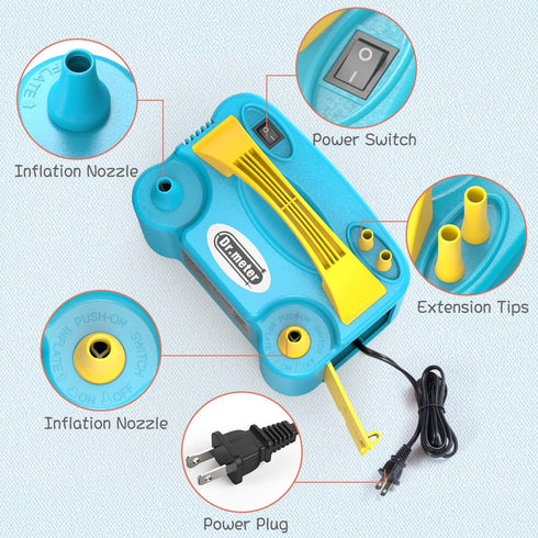 Balloon Pump, Dr.meter Portable Dual Nozzle Electric Balloon Pump, 110V 600W Balloons Air Blower/Inflator for Party Decoration/Halloween/Wedding/Birthday/Anniversary/Christmas, Blue